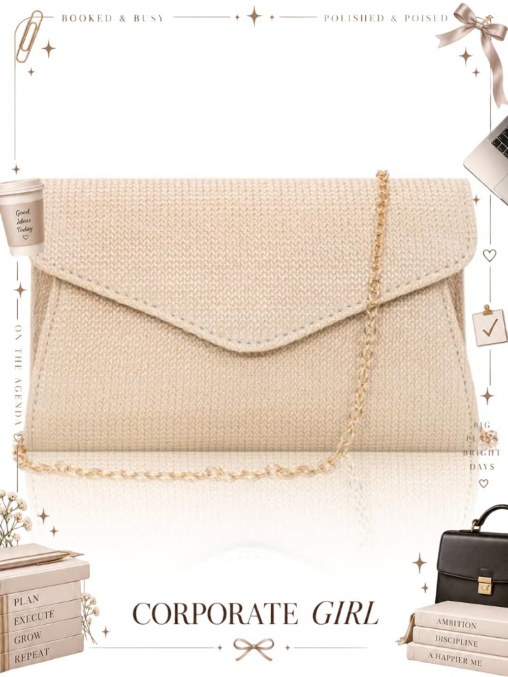 Woven Straw Clutch with Chain Strap Elegant Envelope Evening Bag Wedding